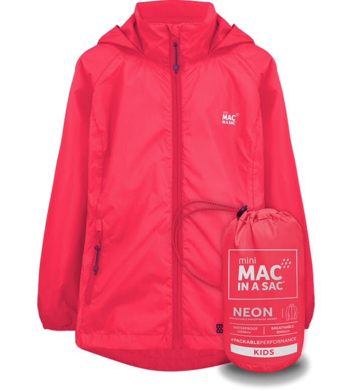 Mac in a Sac Kid's Mini Packable Waterproof Jacket, Neon Watermelon