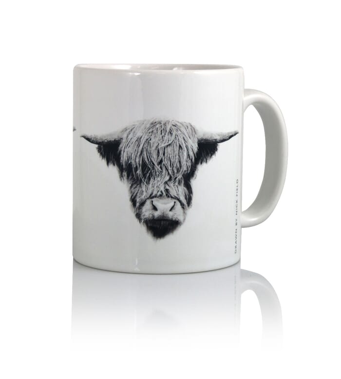Nick Field, Black & White Queenie The Highland Cow Mug Right