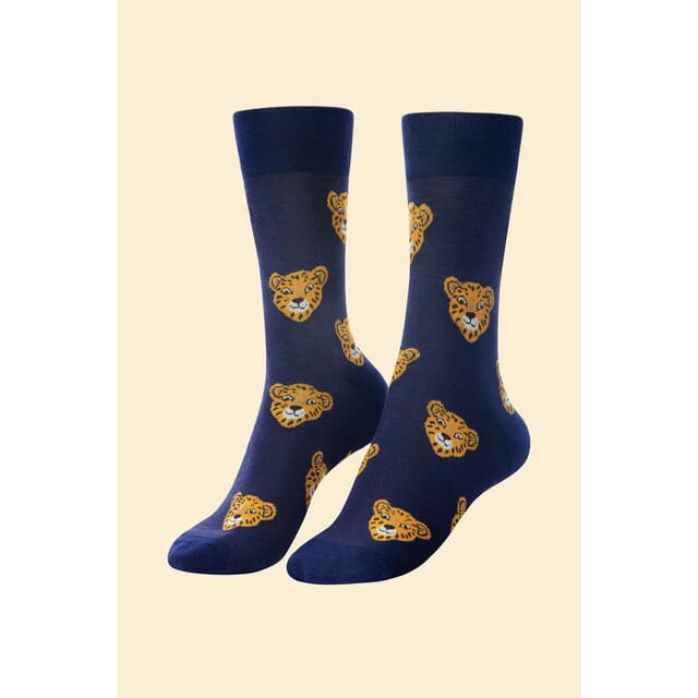 Powder, Charming Cheetah Men's Bamboo Socks, Navy