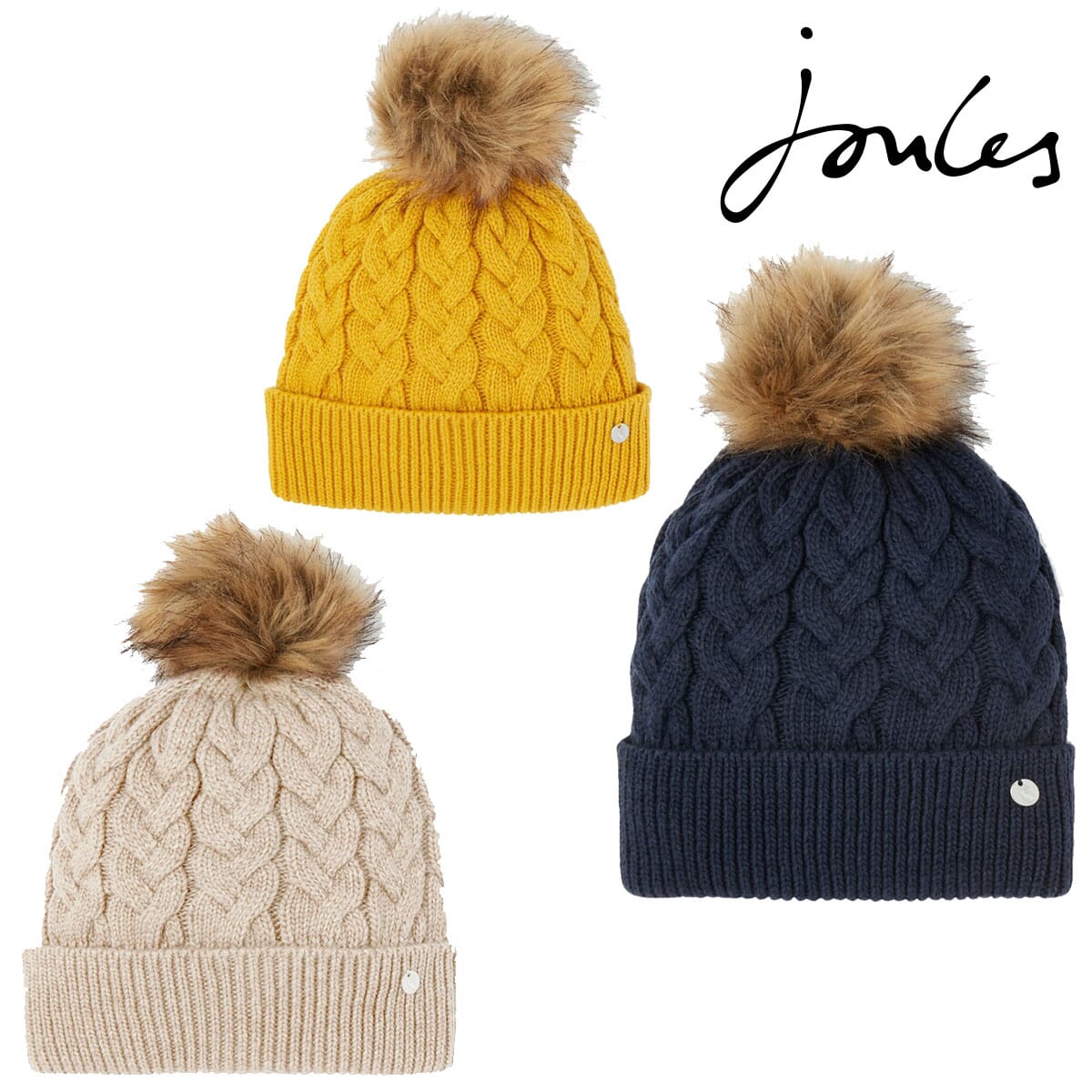 Joules cable knit bobble sales hat