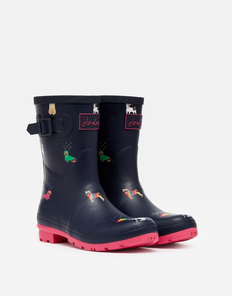 Joules Molly Mid Height Welly, Navy Rainbow Dog
