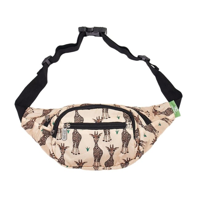 Eco Chic Foldable Bum Bag, Giraffes Beige unfolded