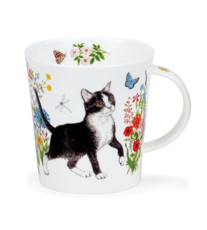 Dunoon Lomond Floral Cats Black & White Mug 