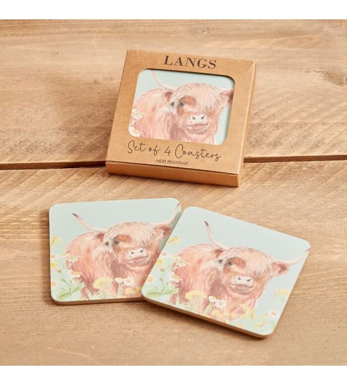 Lang's Highland Cow Floral Design Coasters set