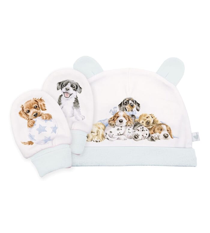Wrendale 'Little Paws' Dog Newborn Hat and Mitten Set