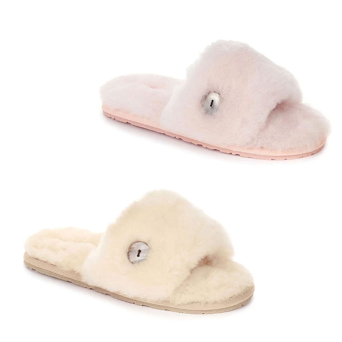 Suzette | Sheepskin Fluffy Open Toe Slippers | Moshulu
