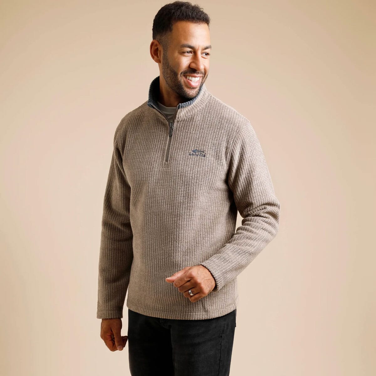 Weird Fish Newark Eco 1 4 Zip Men s Grid Fleece Bronze