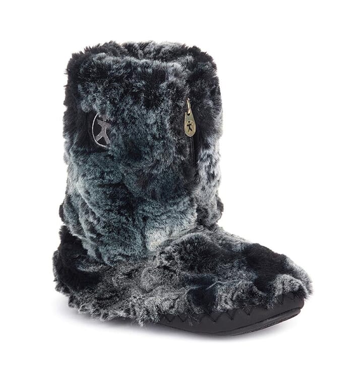 Bedroom Athletics Cole Short Luxury Faux Fur Slipper Boots, Black Wolf